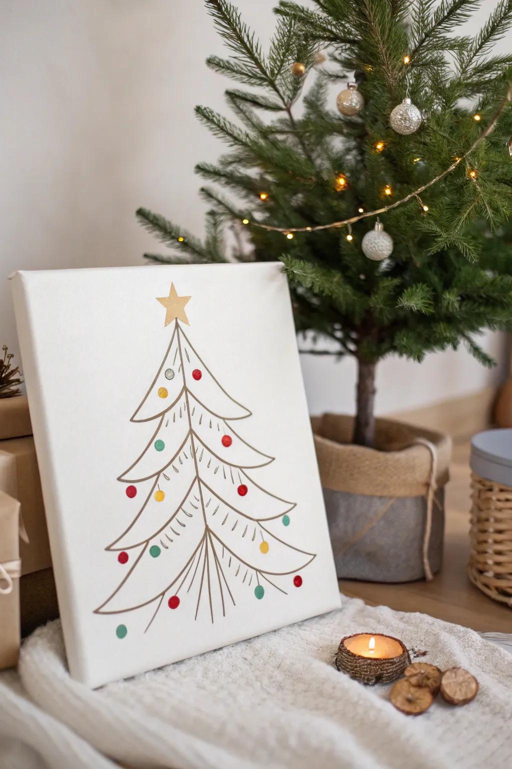Capture the essence of the season with a charming minimalist Christmas tree painting.