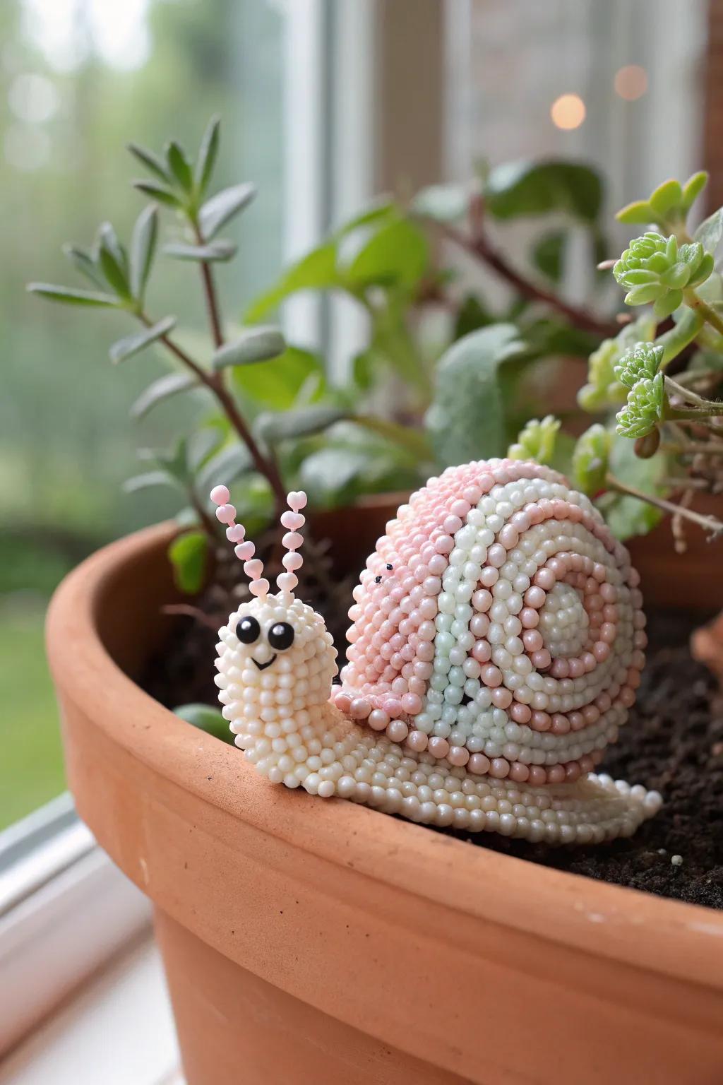 Add a whimsical charm to your garden with these adorable Perler bead snail friends!