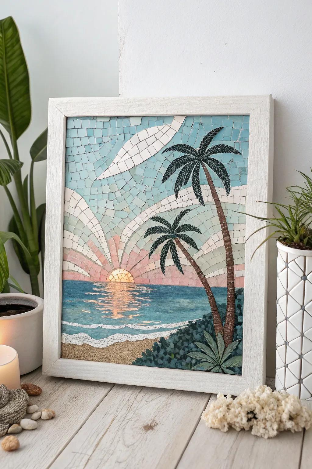 Capture tranquility with nature-inspired mosaic art that brings serene outdoor beauty into your space.