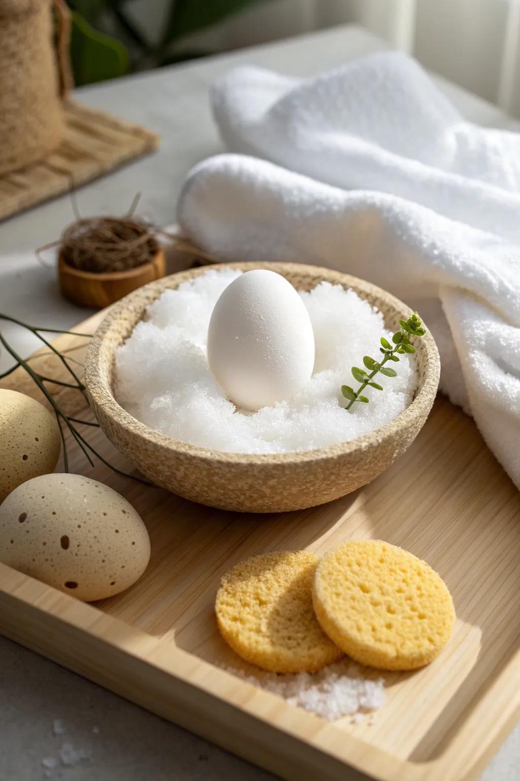 Embrace the gentle embrace: An egg cradled in cushy foam for a minimalist boho touch.