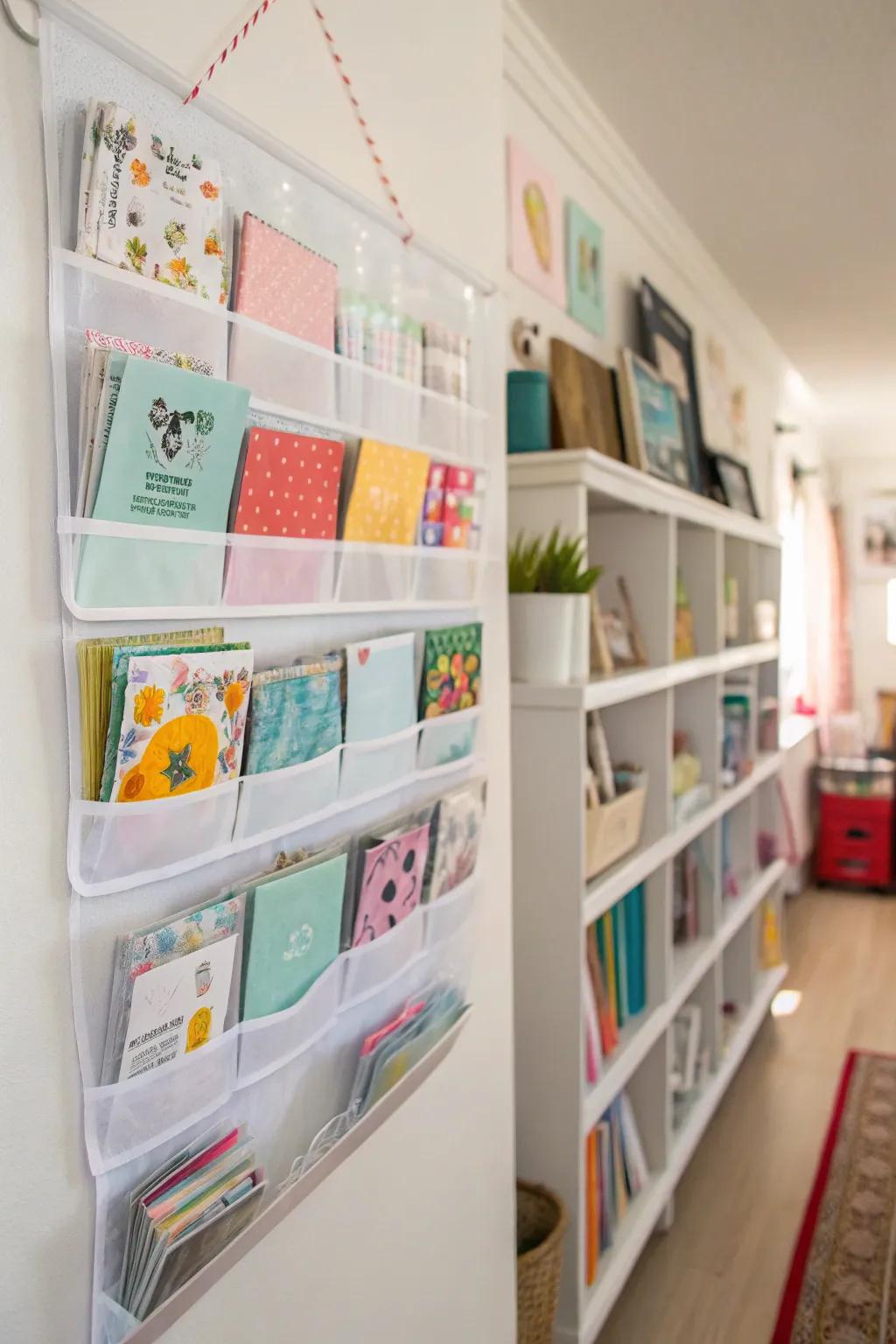 Maximize wall space with hanging storage solutions.