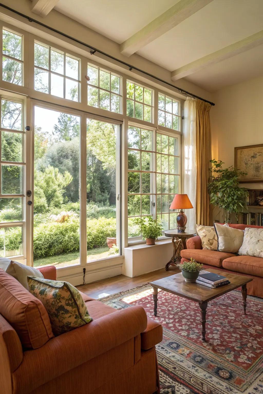 Natural light enhances the beauty of this European-style living room.