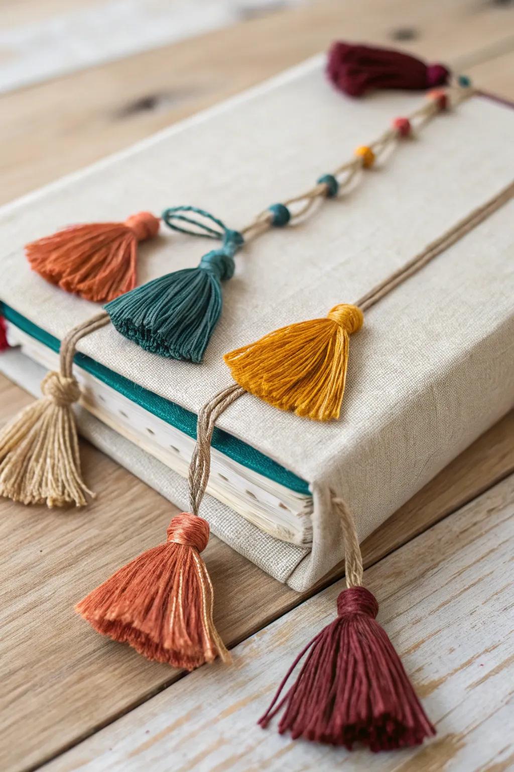 Add a touch of boho charm to your reading nook with these delightful tassel book covers.