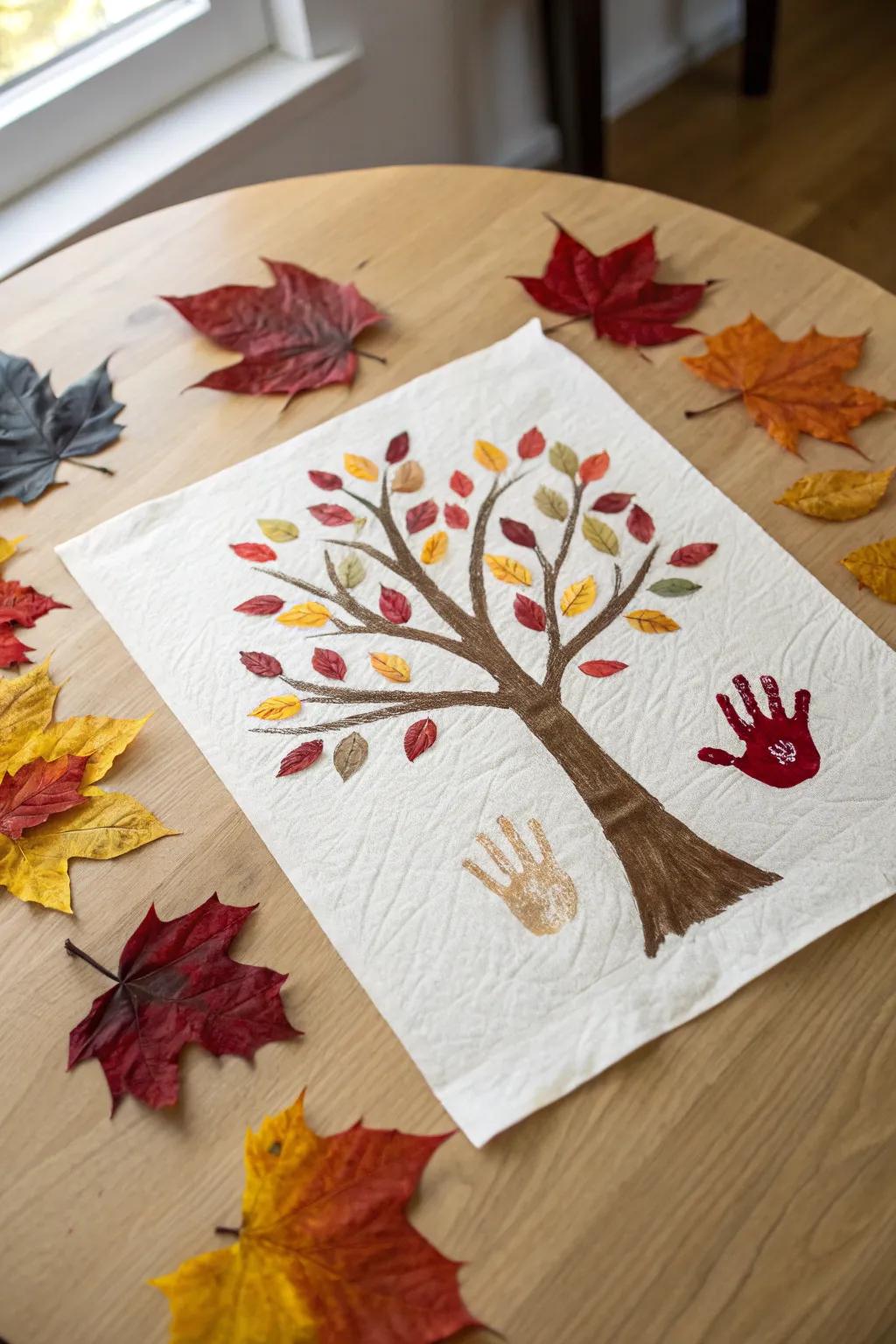 Capture the essence of fall with this charming handprint tree art—where little hands create lasting memories.