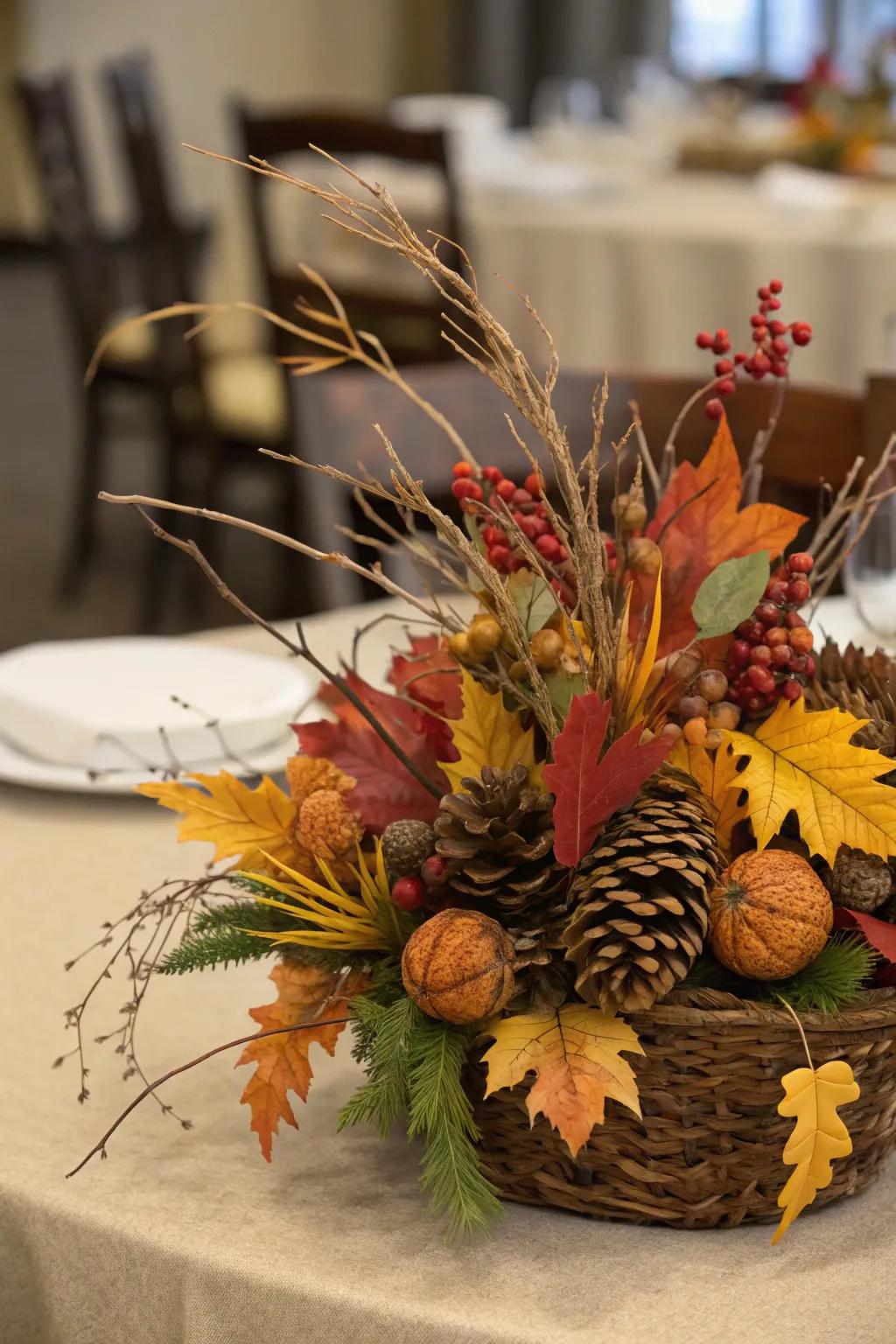 Natural elements create a centerpiece that celebrates the season.