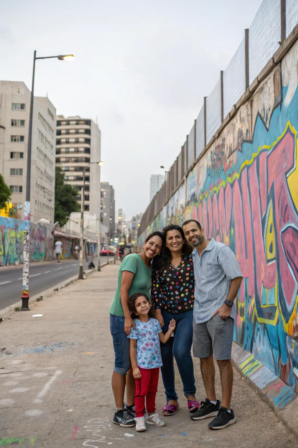 Add a splash of color with an urban graffiti backdrop.