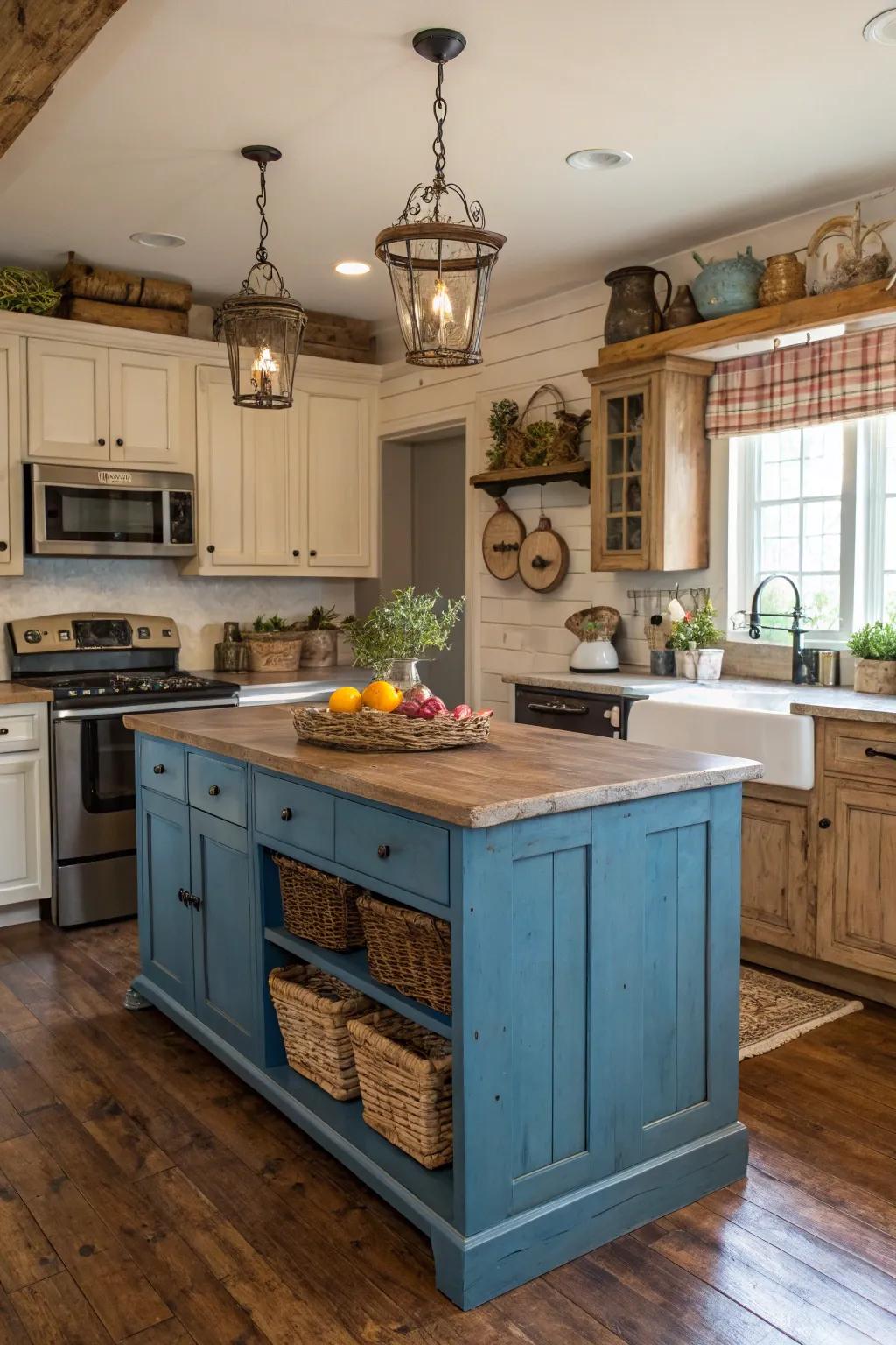 Make a statement with bold blue chalk paint on your kitchen island.