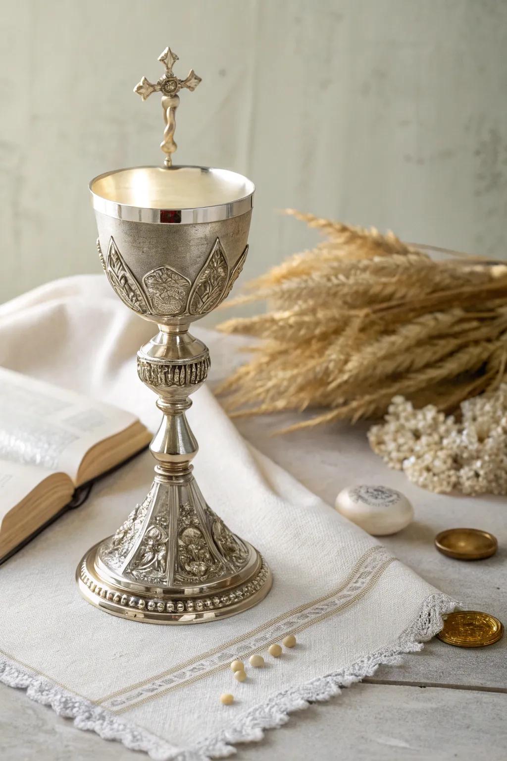 Embrace the sacred elegance: A minimalist chalice and host set, capturing the essence of Holy Communion with Scandinavian-Boho charm.