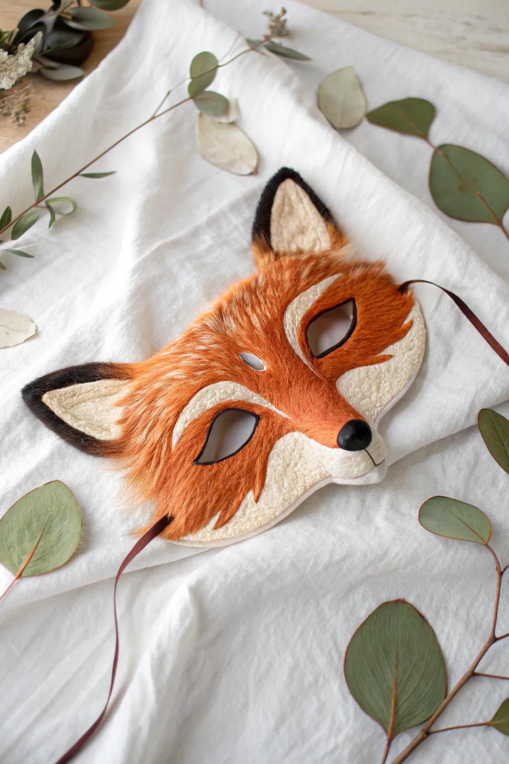 Transform your look with this stunning fur-textured fox mask, where craftsmanship meets natural elegance.