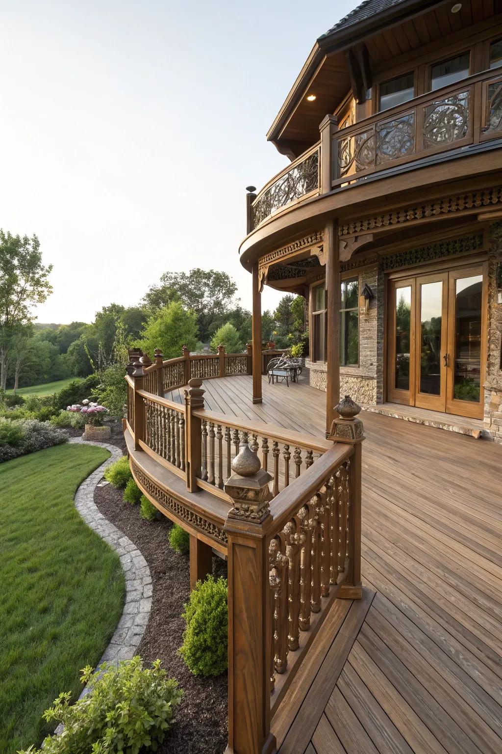 Experience the allure of a wraparound deck, where craftsmanship meets panoramic beauty.