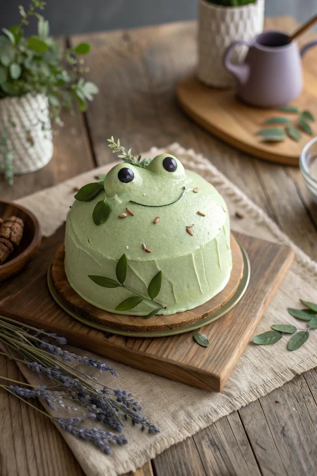 Embrace the charm of simplicity with this delightful matcha frog cake, where taste meets art in every bite.