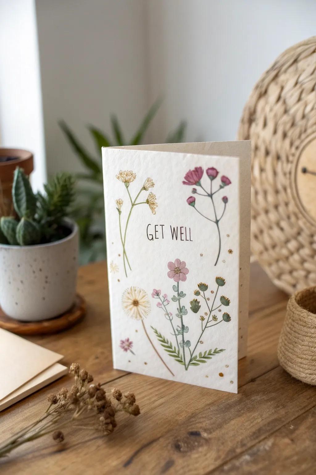 Nature's Healing Touch: A Get Well Card with Pressed Flowers