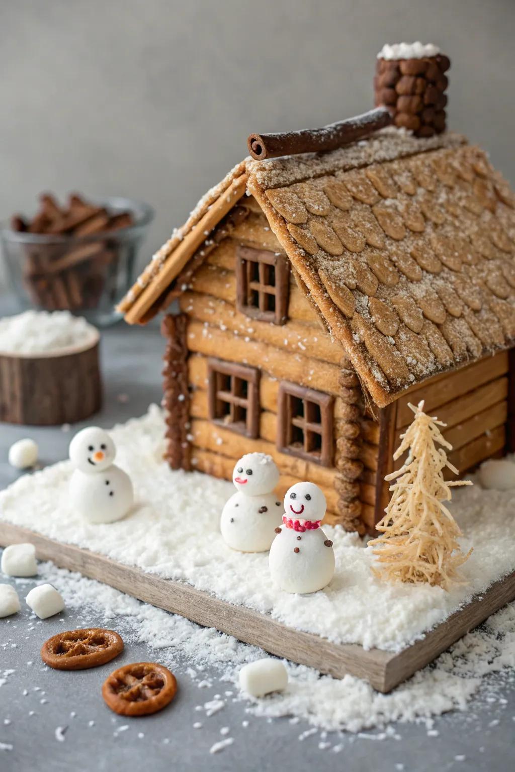 Embrace the cozy charm of nature with this rustic gingerbread retreat.