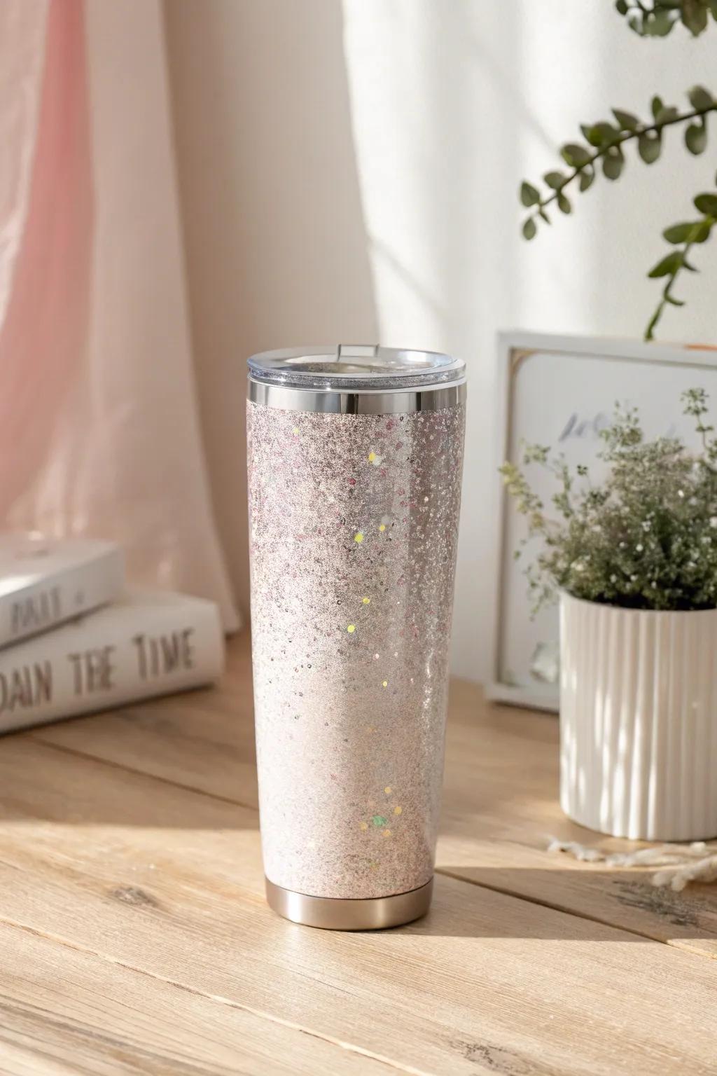 Sparkle your way through the day with this dazzling glitter tumbler.
