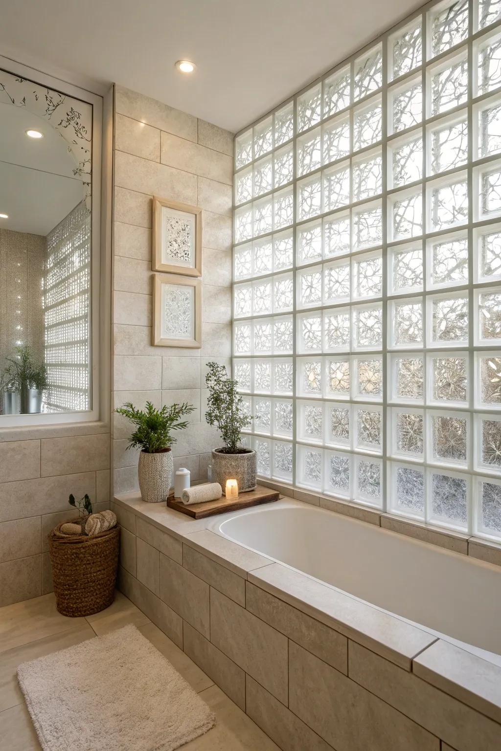 Transform your bathroom into a serene retreat with the elegance of a backlit glass block wall.