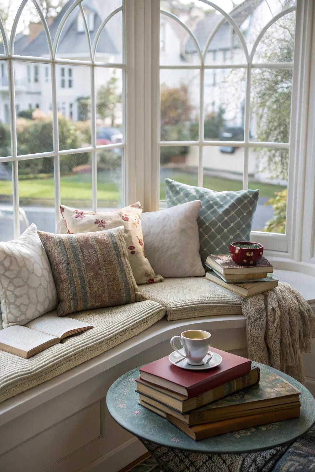 A charming bay window nook, perfect for relaxation and enjoying the view.