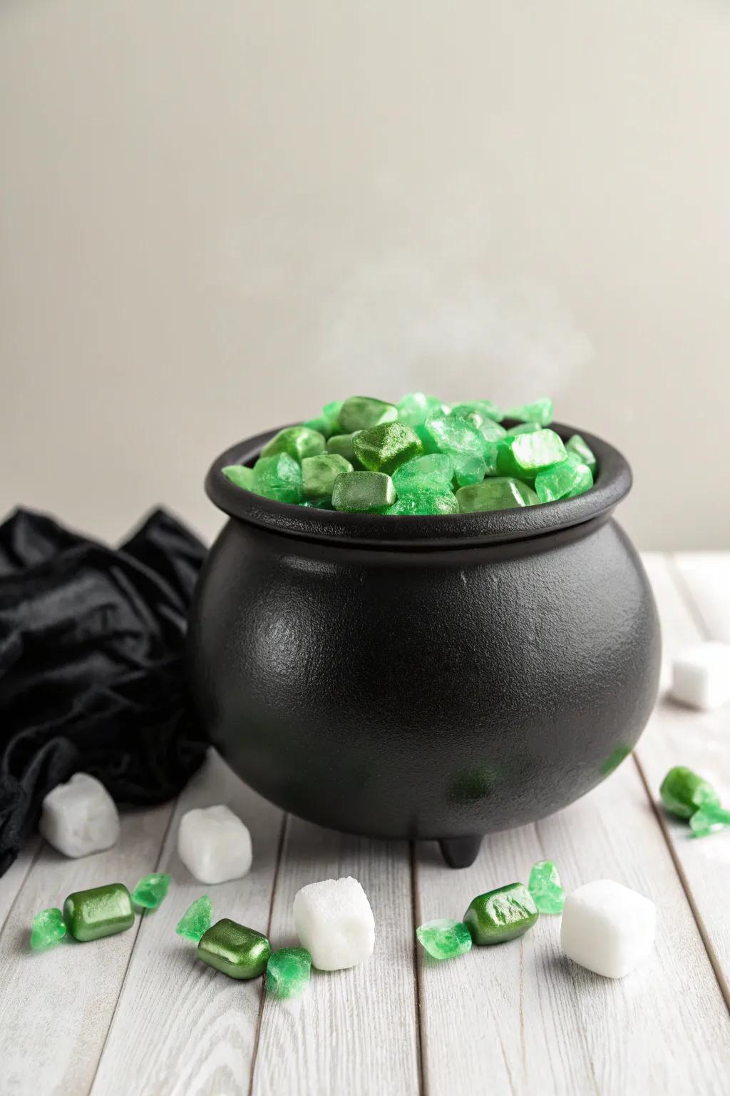 Enchant your Halloween with a minimalist touch—discover the magic of a witch's cauldron candy bowl!