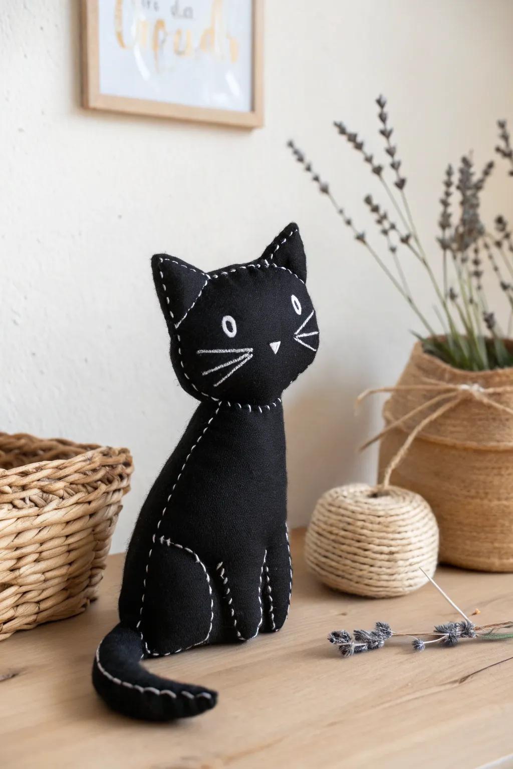 Embrace the Halloween spirit with this handcrafted black cat companion, bringing minimalist charm to your home decor.
