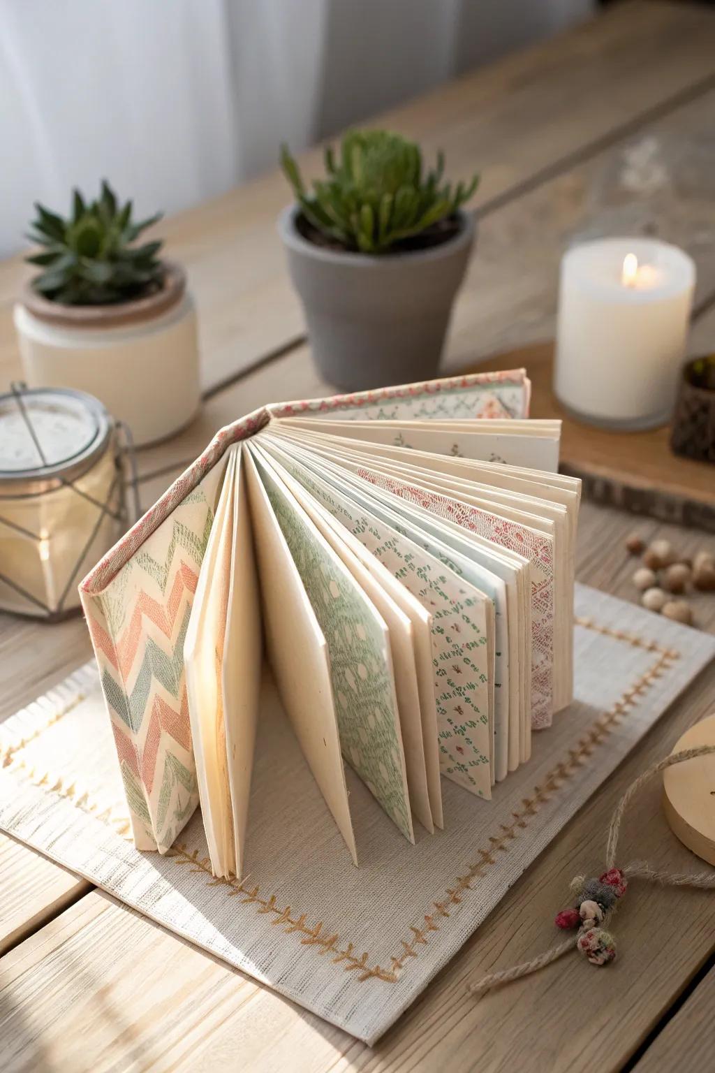 Embrace the charm of handmade creativity with this elegant accordion book, where simplicity meets artistry.