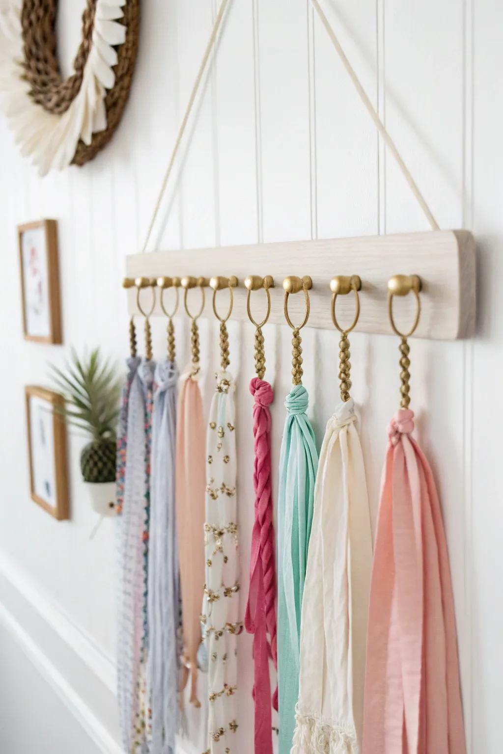 Transform your space with a chic DIY headband organizer, blending minimalist design with a boho touch!