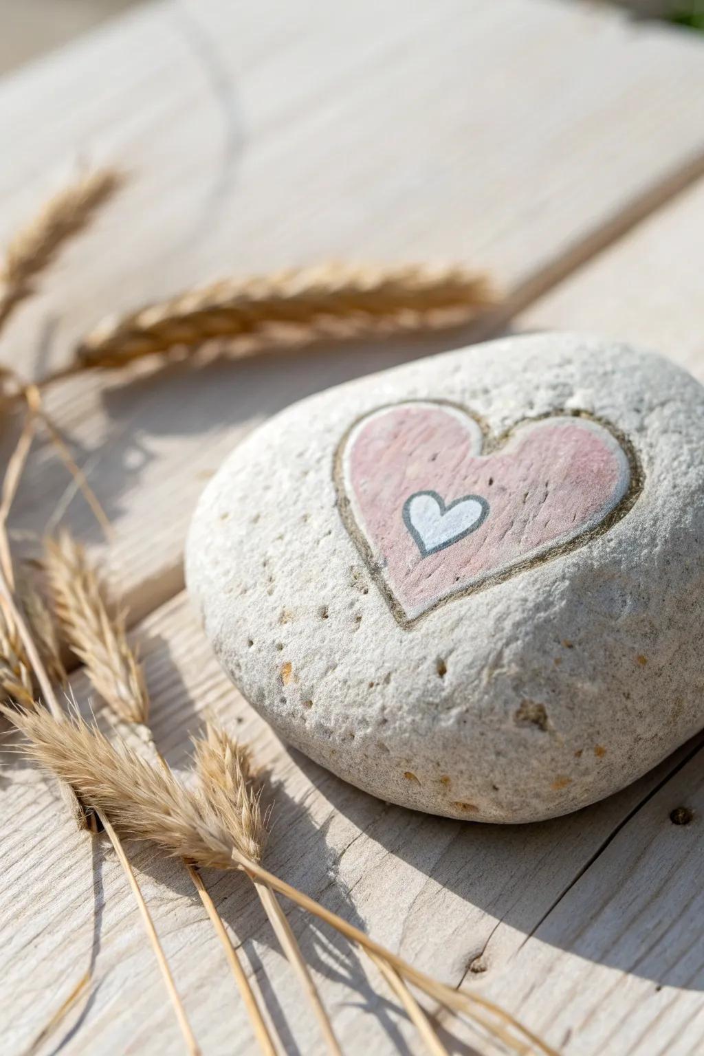 Embrace rustic charm with a heart-painted rock, perfect for adding a touch of natural beauty to any space.
