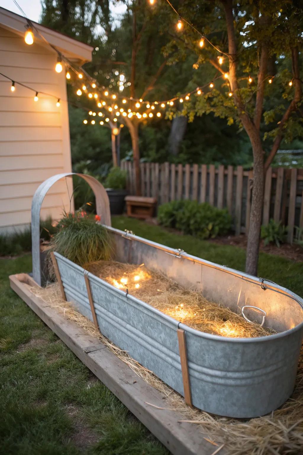 Transform your backyard into a rustic haven with this charming galvanized trough brooder. Embrace simplicity and natural beauty!
