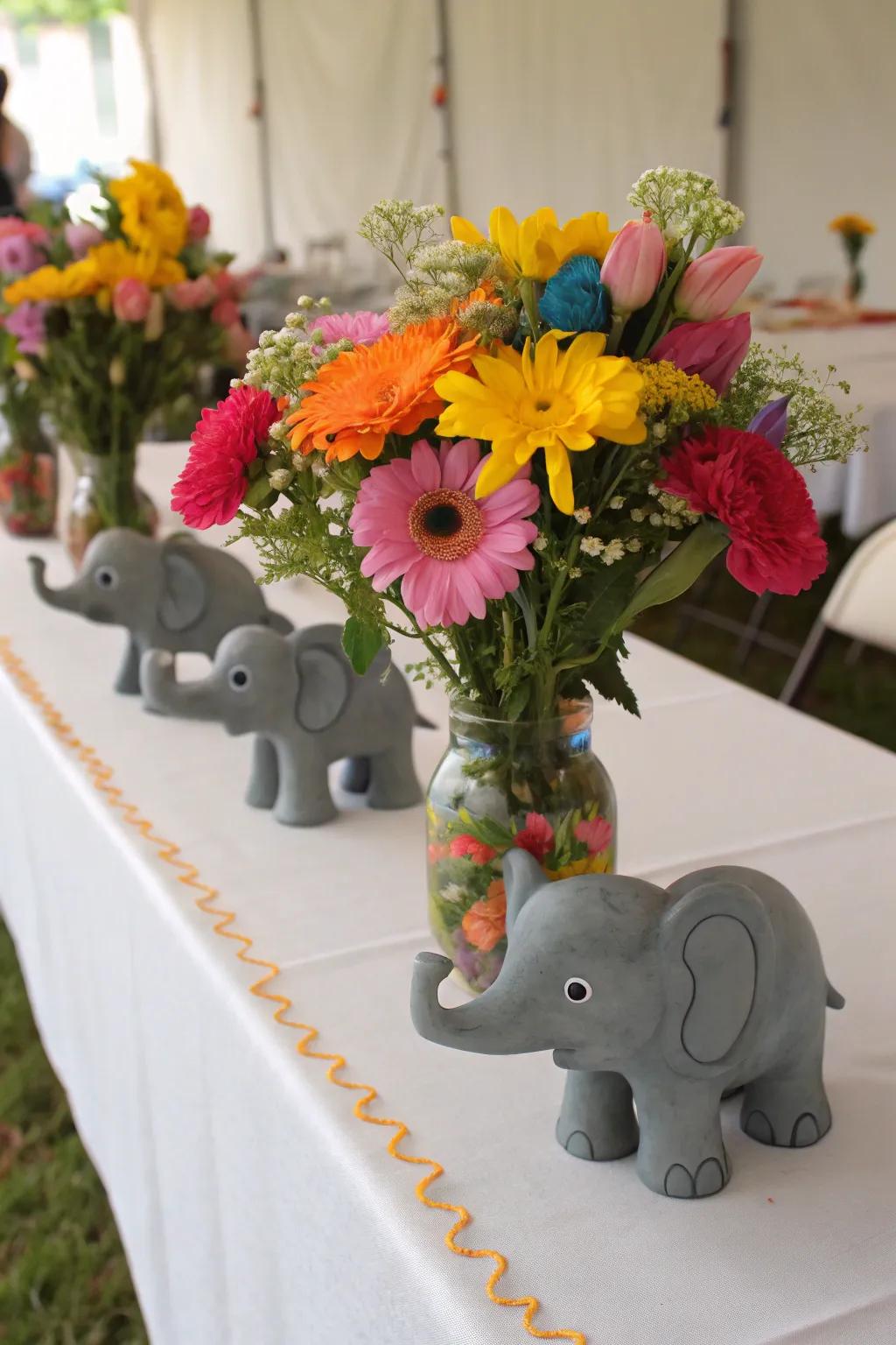 A floral parade of elephants for a festive look.