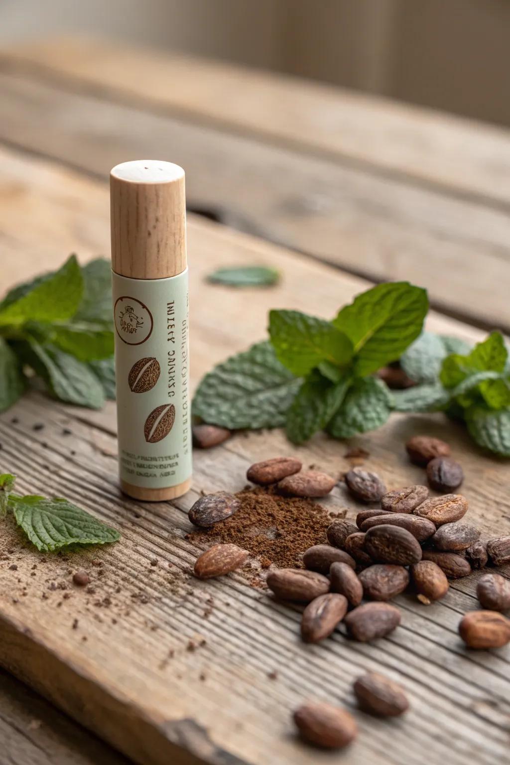 Indulge your senses with the soothing blend of mint and chocolate in this handcrafted lip balm.
