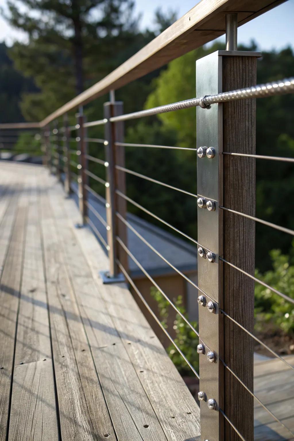 Blend of Rustic and Modern: Embrace unobstructed views with sleek cable railings.