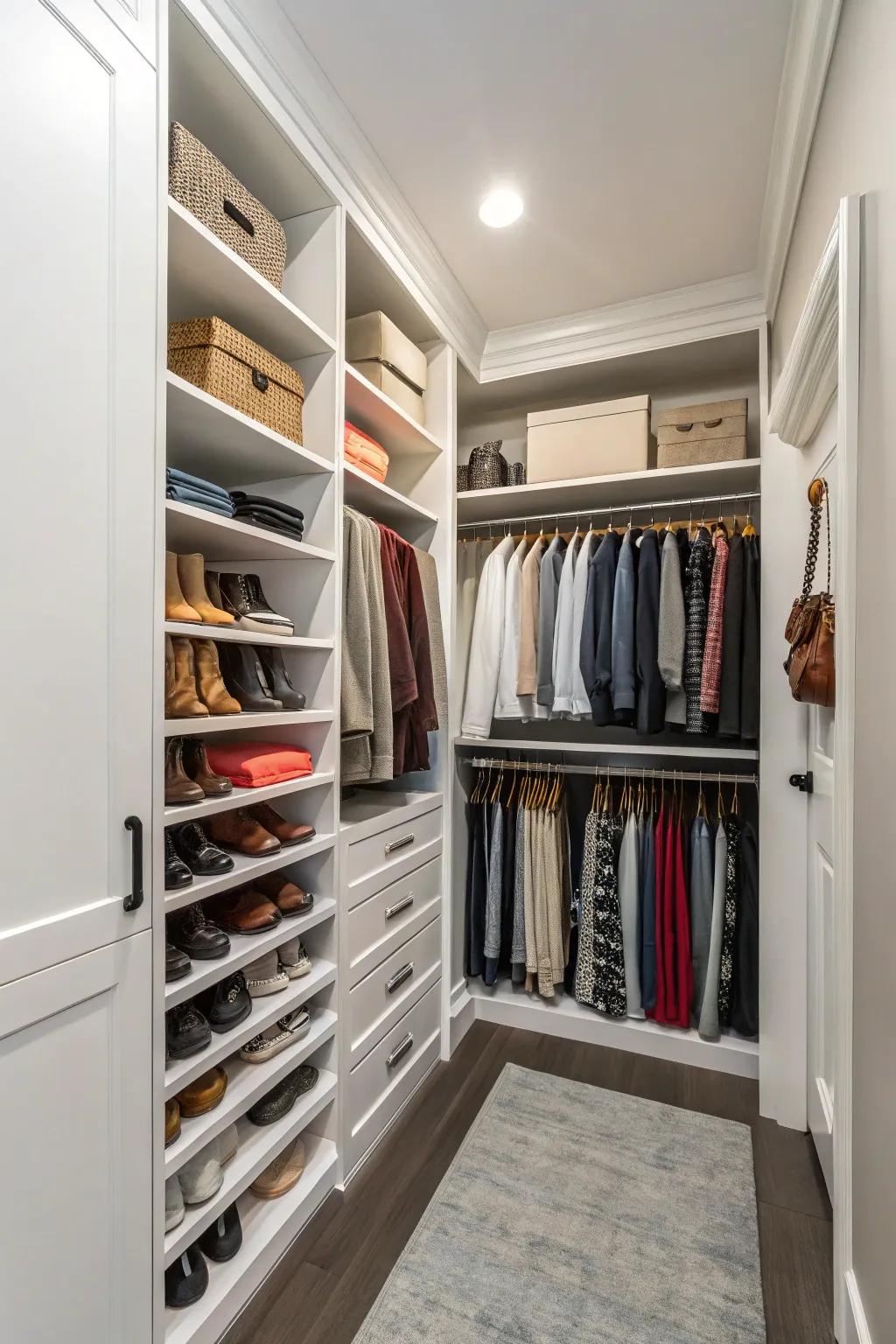 Maximize your closet’s capacity by utilizing vertical space.