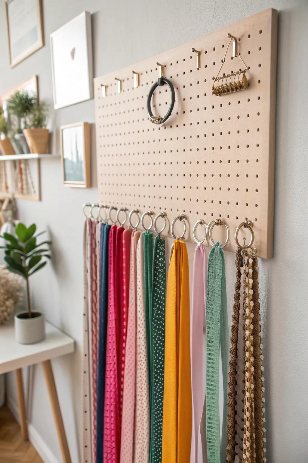 Transform your ribbons into a stunning wall art with this minimalist pegboard display!
