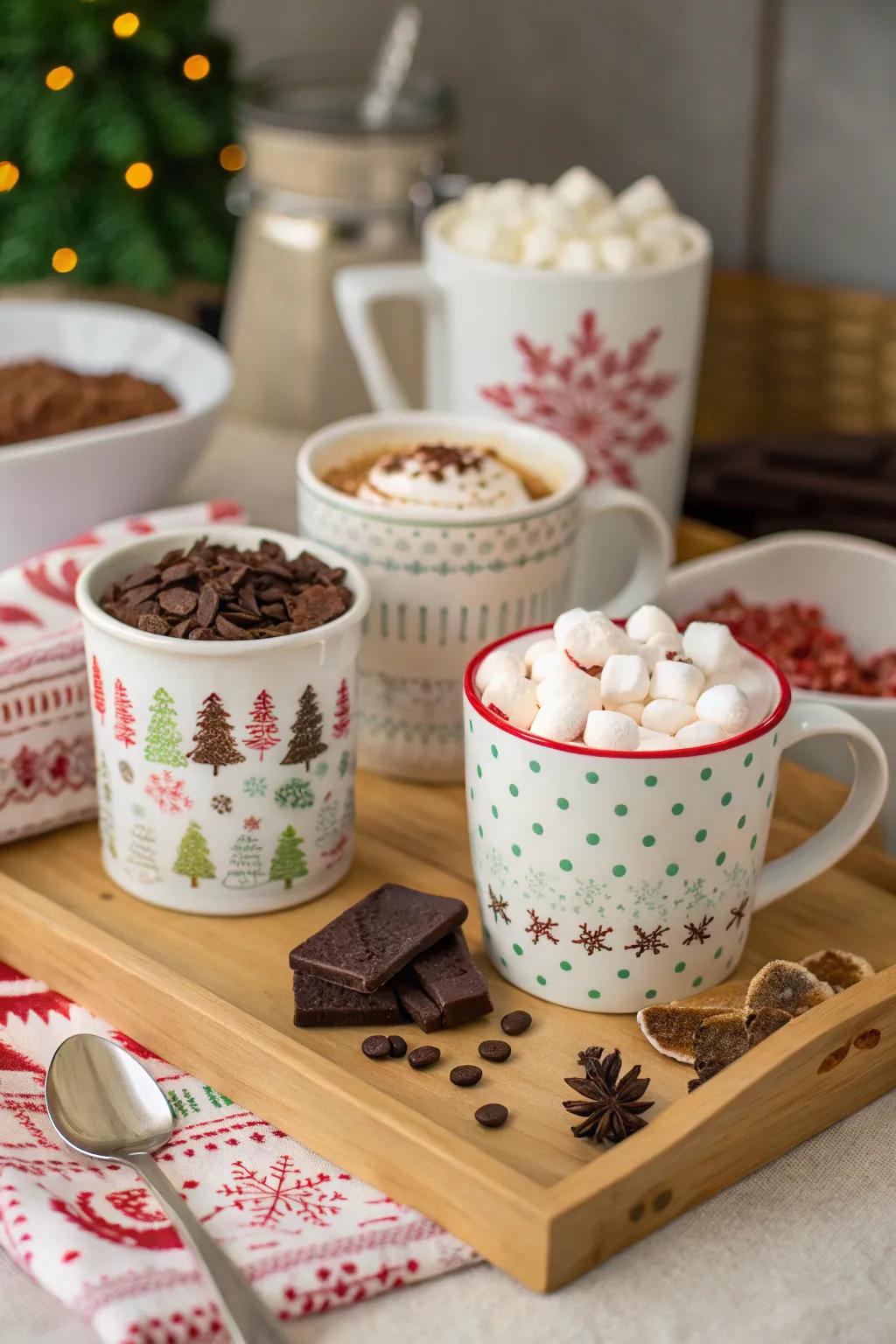 A delightful hot chocolate bar with a variety of toppings.