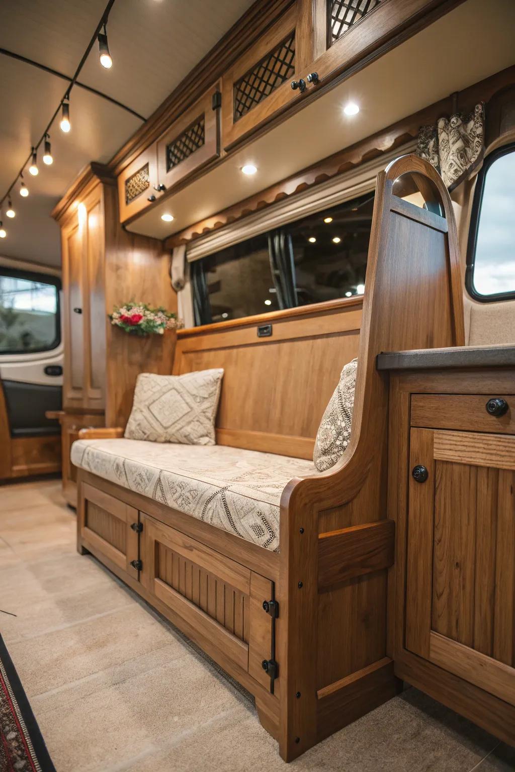 Transform your space: A masterfully crafted bench-bed combo for your camper van.