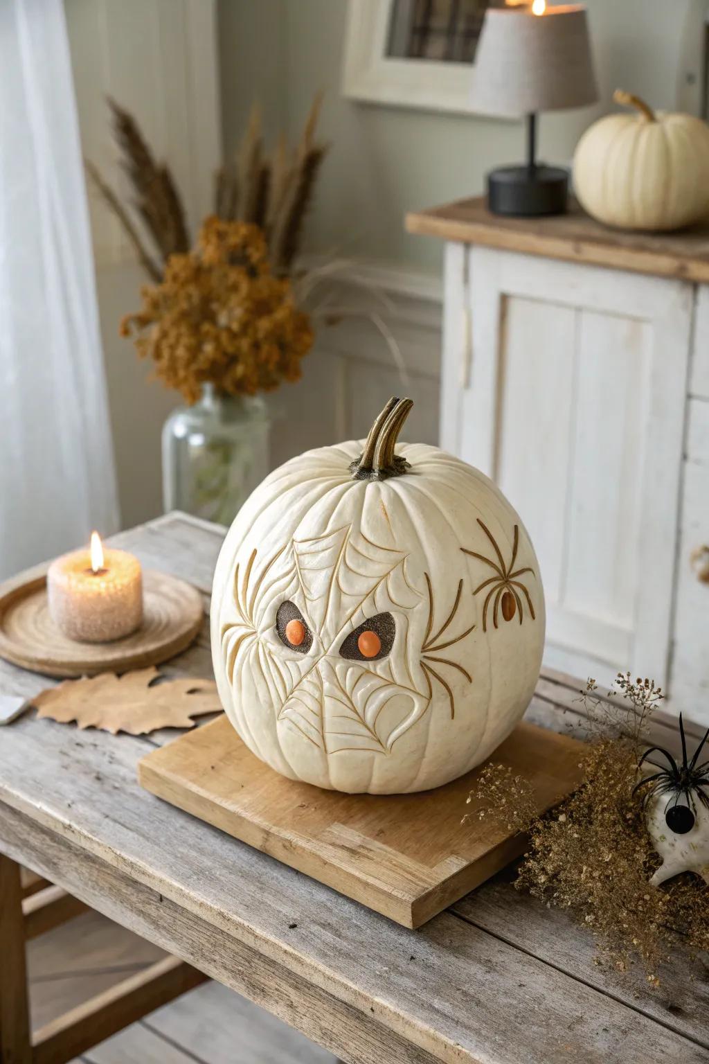Creepy elegance: Discover the art of spider-eyed pumpkins this Halloween.