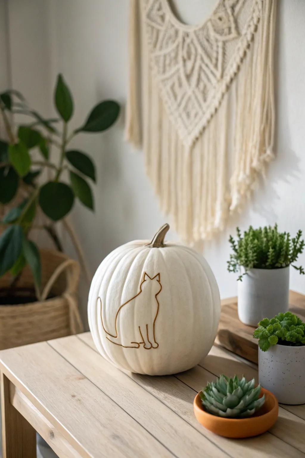 Purr-fectly carved: A minimalist cat silhouette jack-o'-lantern for a cozy, chic Halloween.