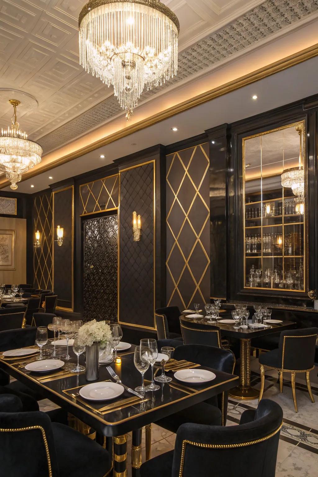 Black and gold elements add a touch of glam to your decor.