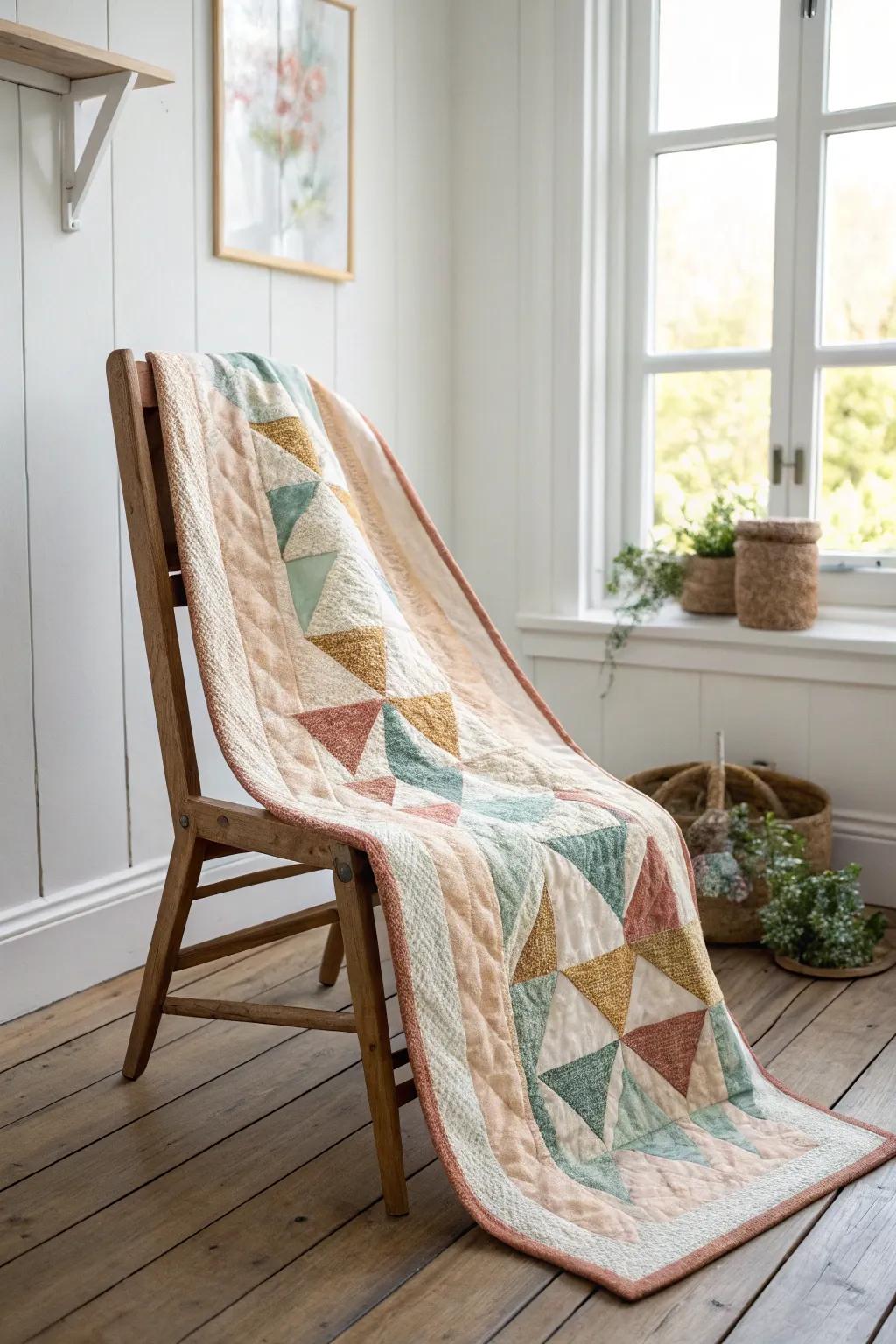 Discover the art of simplicity with this stunning geometric delight quilt, where every piece finds its perfect place.