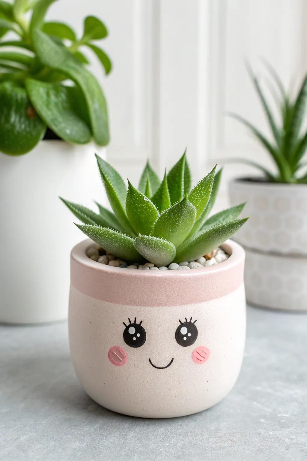 Add a touch of whimsy to your decor with these adorable kawaii cactus planters, perfect for any minimalist space!