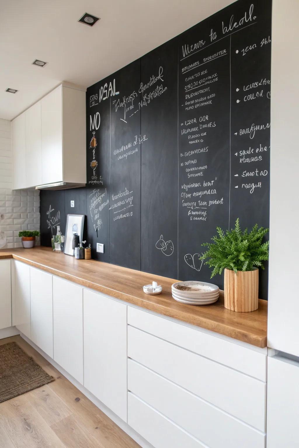 Add a touch of creativity to your kitchen with a chic chalkboard wall menu – where practicality meets style!