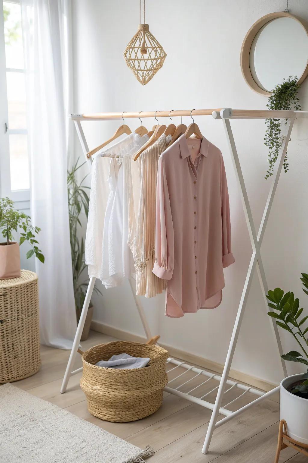 Embrace elegance and functionality with a Scandinavian-inspired hanging rod for your delicate laundry needs.