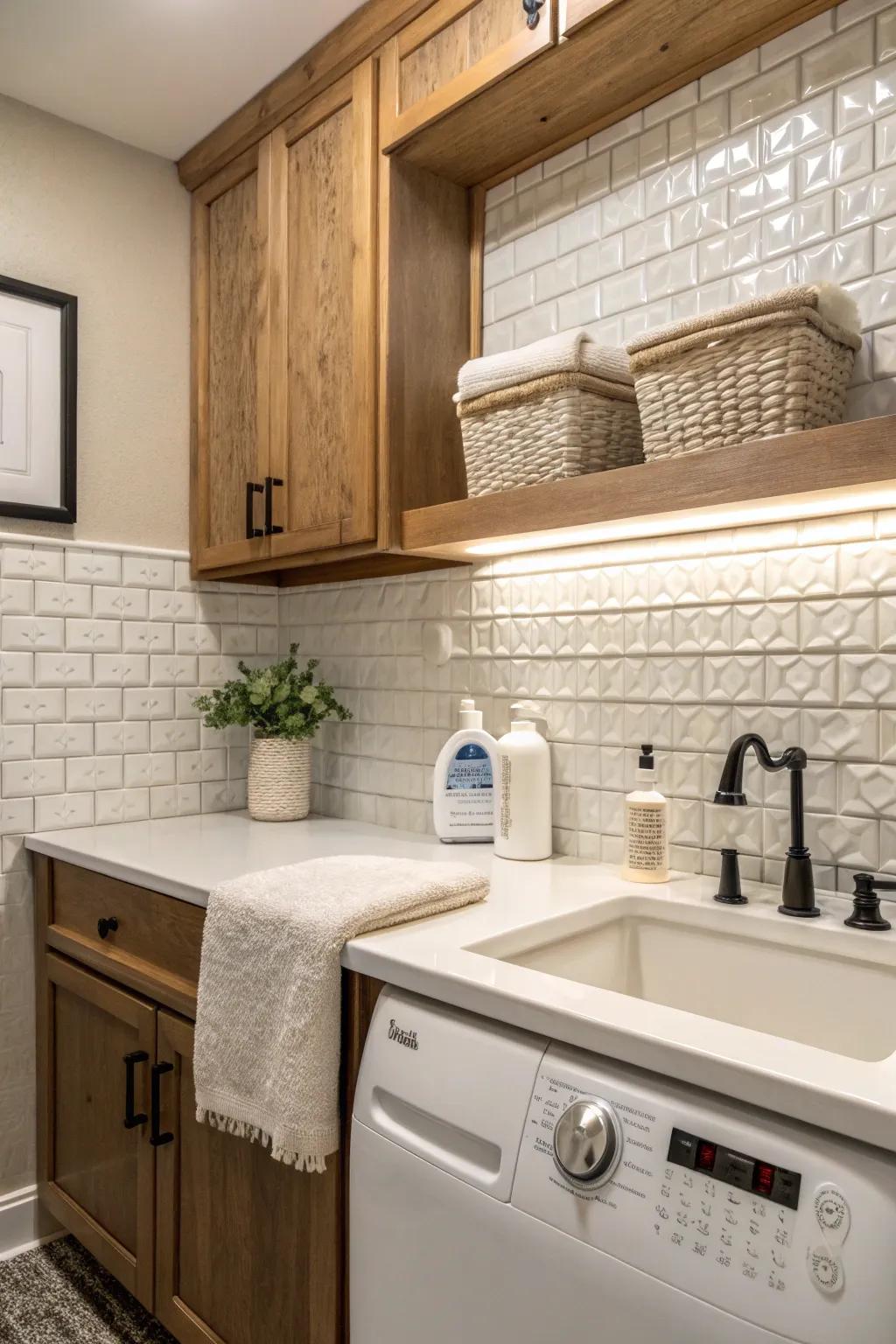 Textured tiles add depth and interest to your laundry area.