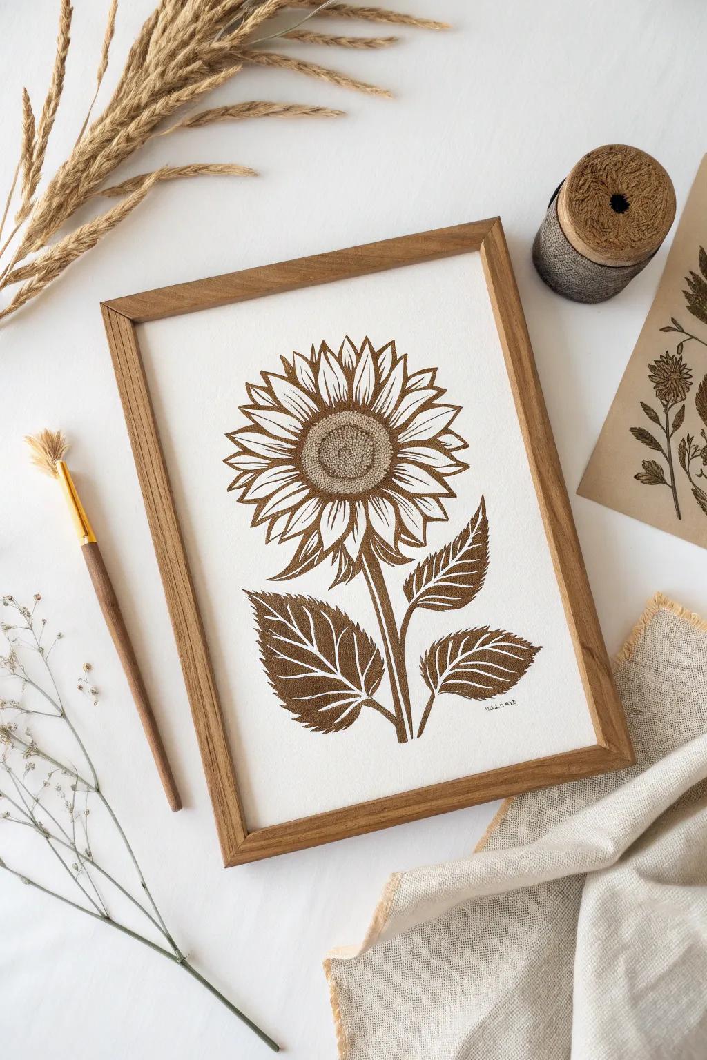 Bring a touch of sunshine indoors with this stunning sunflower linocut masterpiece.