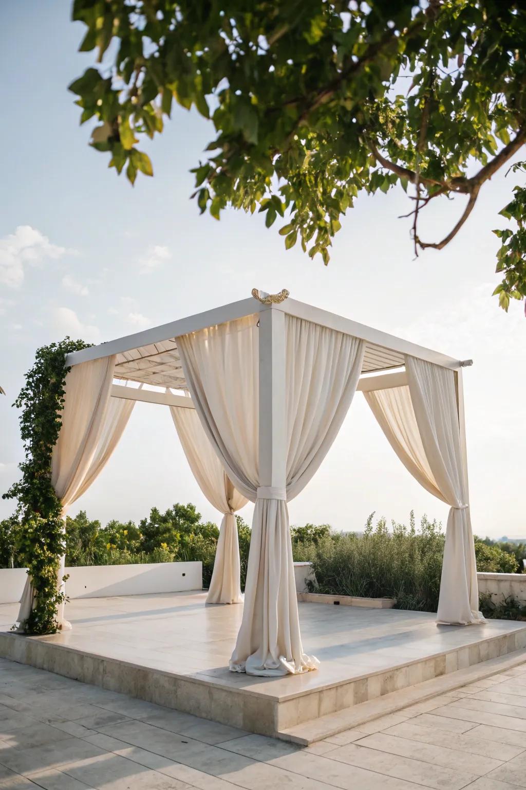 A minimalist mandap offers modern elegance with clean lines.