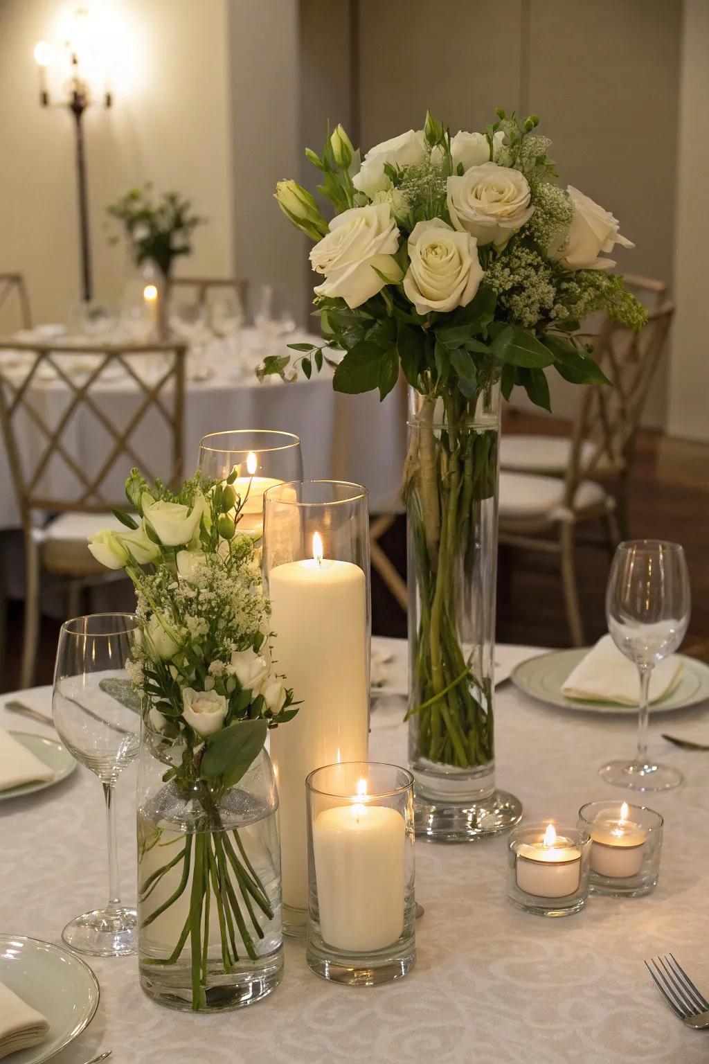 Sophisticated glass and candlelight create a warm and inviting atmosphere.