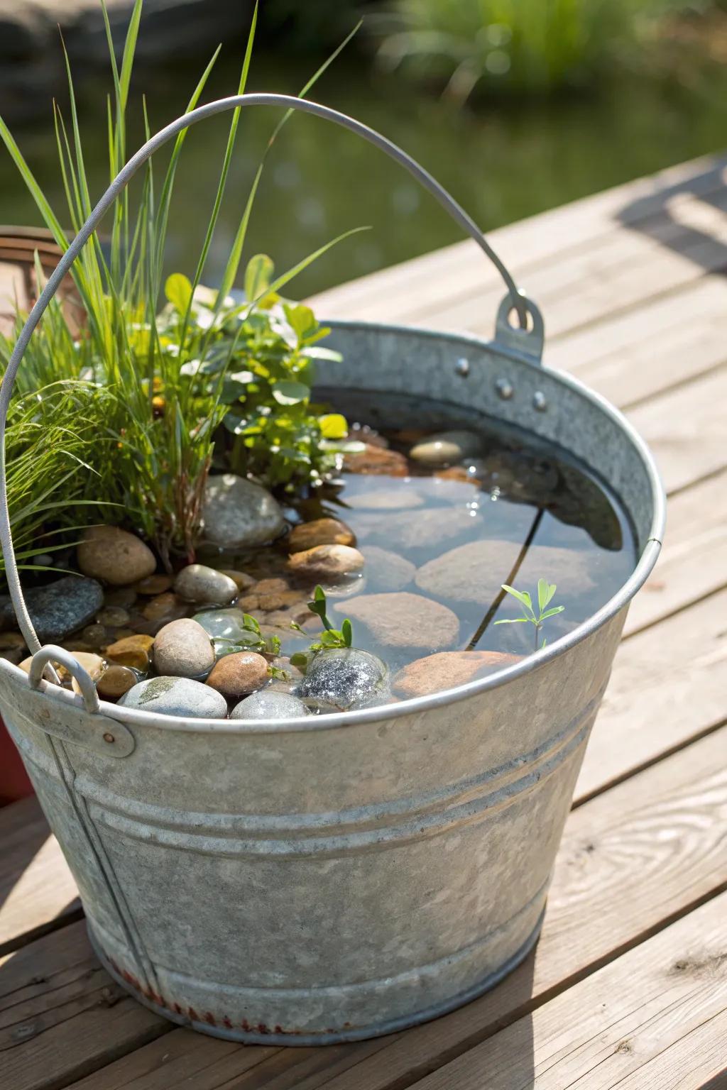 Transform your outdoor space with a rustic bucket pond — simple, elegant, and full of character.