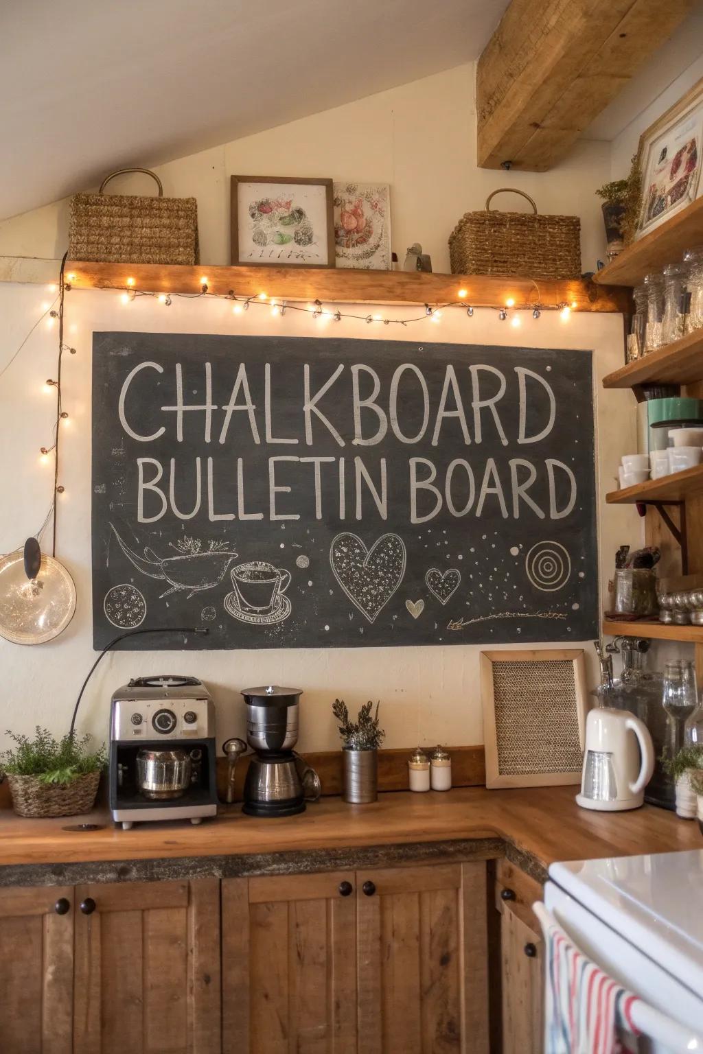 Chalkboard bulletin boards add charm and functionality to kitchens.