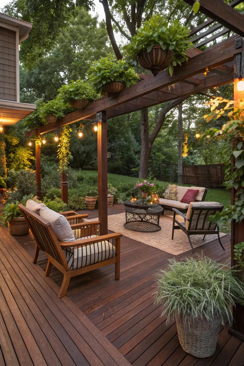Wooden decking adds warmth and a natural touch to patios.