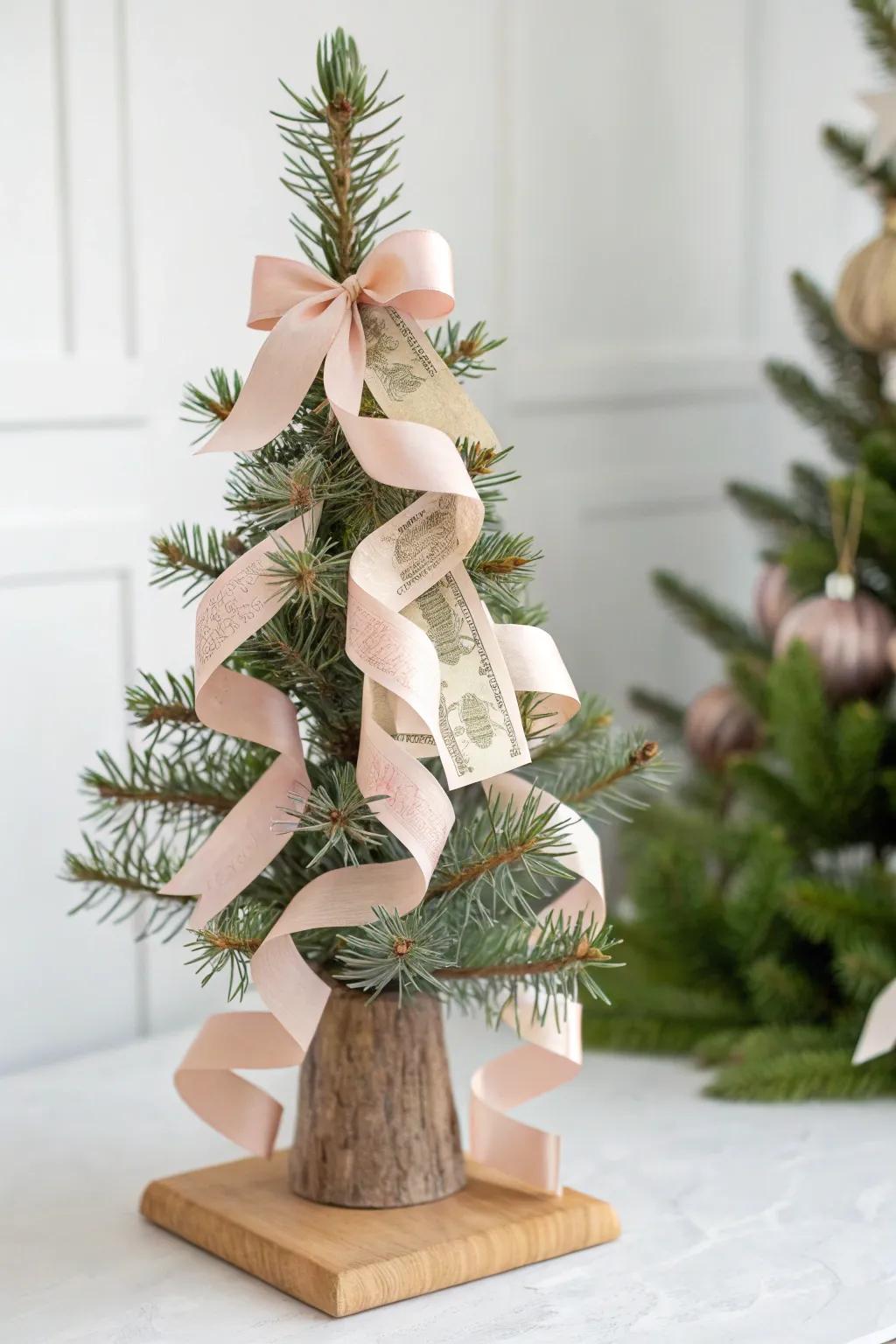 Discover the charm of a Ribbon and Bills Tree – where simplicity meets surprise this festive season!