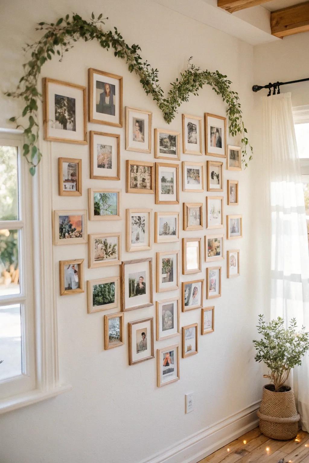 Craft a heartwarming display of love with a minimalist heart-shaped photo collage.