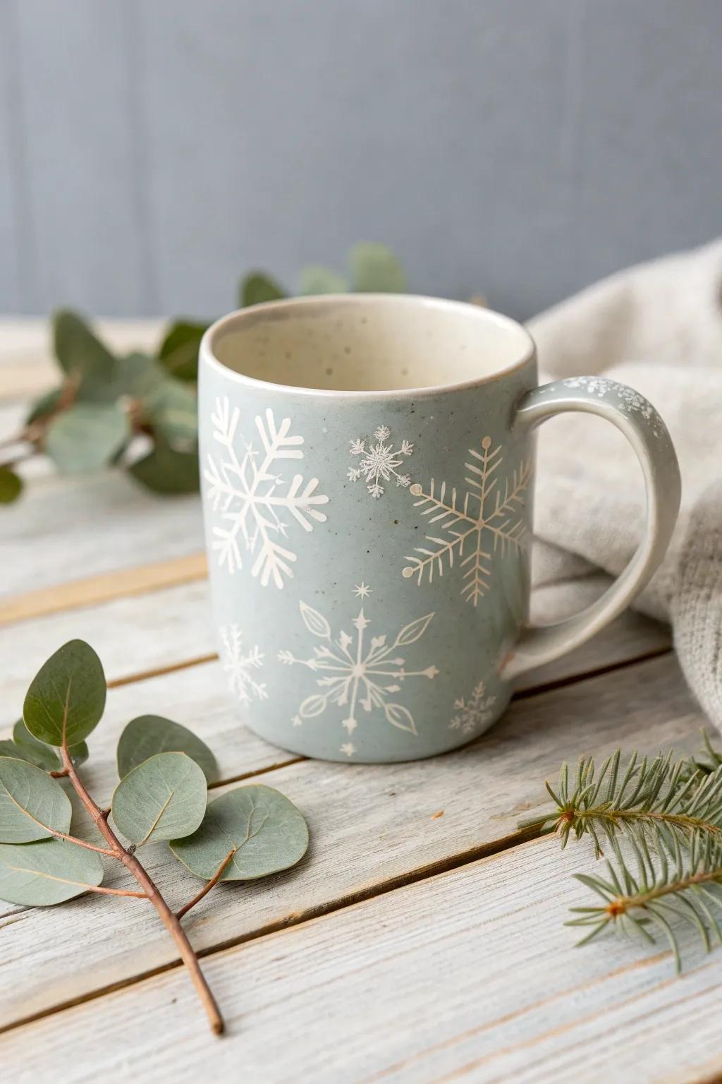 Embrace the seasons with a touch of elegance—transform your mug with winter's subtle charm.